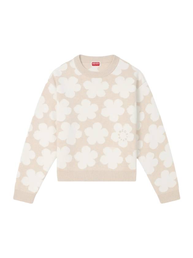 Floral Detail Crew Neck Knit Top Beige - KENZO - BALAAN 1