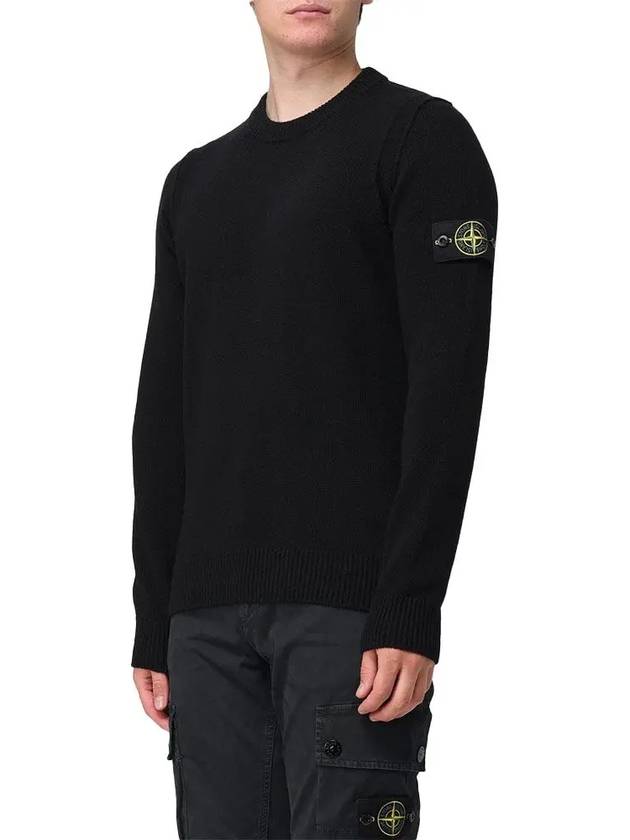 Logo Patch Lambswool Crewneck Knit Top Black - STONE ISLAND - BALAAN 5