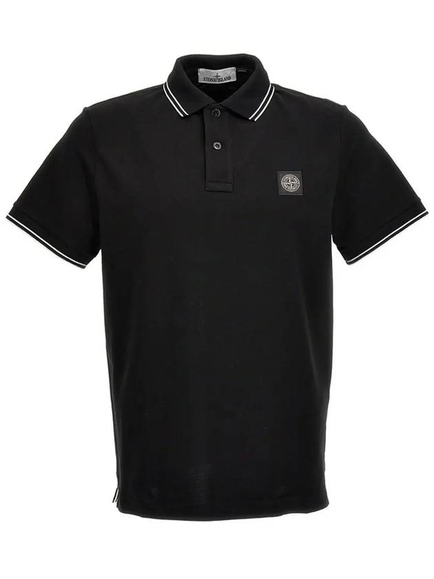 Logo Patch Short Sleeve Polo Shirt Black - STONE ISLAND - BALAAN 2