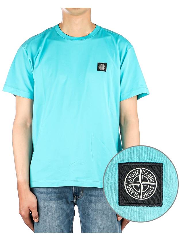 Logo Patch Cotton Short Sleeve T-Shirt Turquoise - STONE ISLAND - BALAAN 2