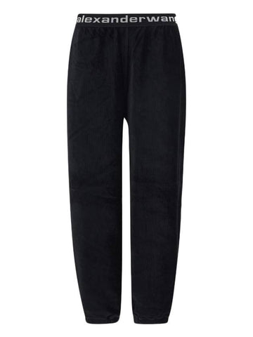 Logo Elastic Stretch Corduroy Track Pants Black - ALEXANDER WANG - BALAAN 1