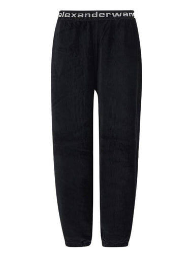 Logo Elastic Stretch Corduroy Track Pants Black - ALEXANDER WANG - BALAAN 1