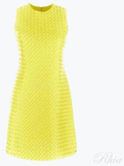 Intrecciato Leather Midi Dress Yellow - BOTTEGA VENETA - BALAAN 2