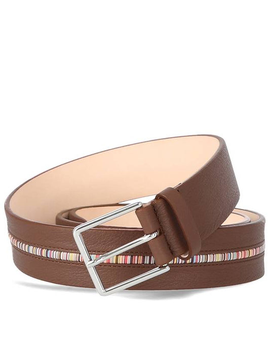 Signature Stripe Trim Leather Belt Brown - PAUL SMITH - BALAAN 2