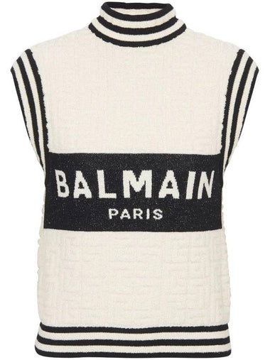 Monogram High-Neck Intarsia Knit Vest White - BALMAIN - BALAAN 1