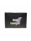 Women s Saint Laurent 397295 Black Calfskin Lightning Bolt Print Clutch gt Pouch Gangbuk used luxury goods - SAINT LAURENT - BALAAN 1