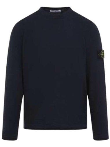 Logo Organic Cotton Long Sleeve T-Shirt Navy Blue - STONE ISLAND - BALAAN 1