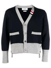 Three Stripe V Neck Cotton Cardigan Navy - THOM BROWNE - BALAAN 2