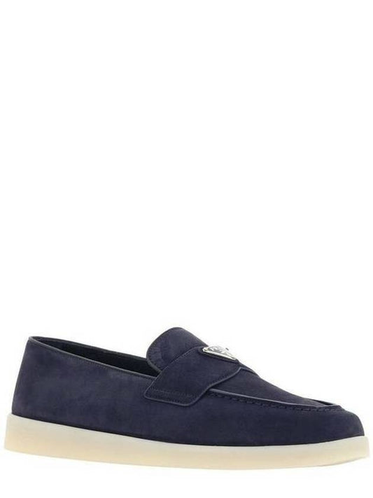 Triangle Logo Suede Loafers Navy - PRADA - BALAAN 2