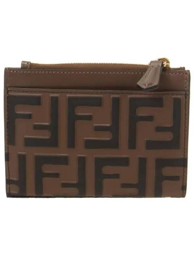 FF Diamond Embossed Logo Zip Card Holder Brown - FENDI - BALAAN 4