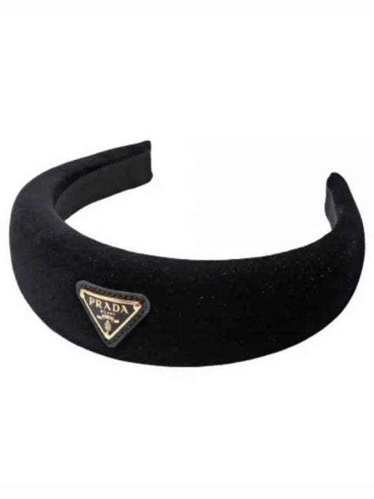 Triangle Logo Velvet Hairband Black - PRADA - BALAAN 2