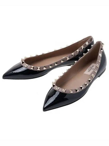 Women's Rockstud Patent Leather Ballerina Black - VALENTINO - BALAAN 1