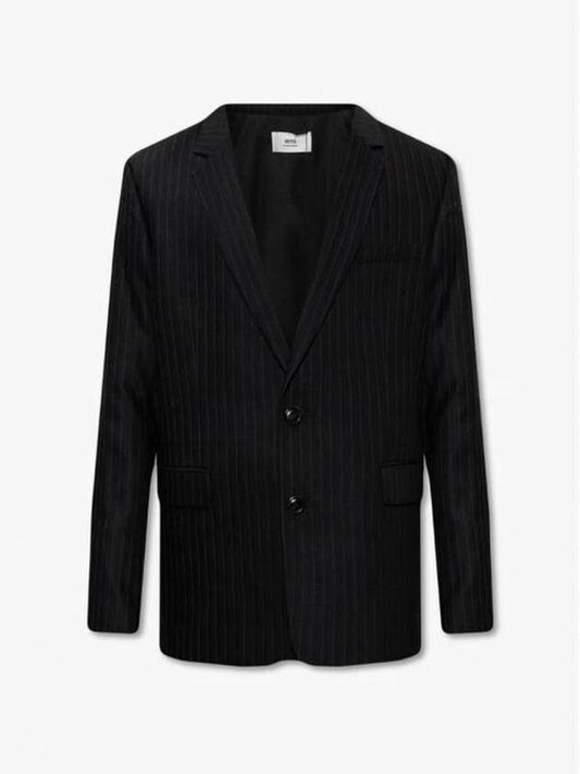Men's Wool Cotton Herringbone Jacket Black - AMI - BALAAN 2
