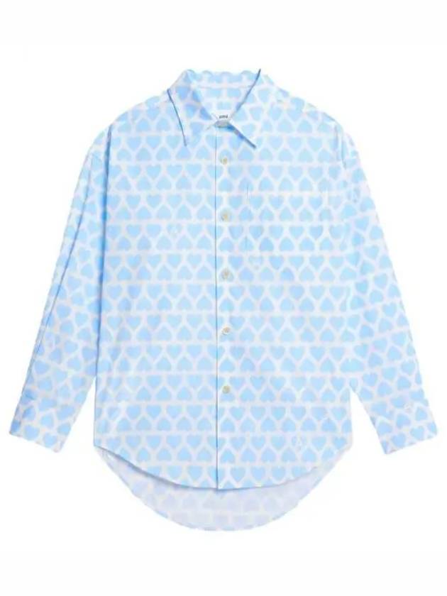 Heart Pattern Oversized Fit Long Sleeve Shirt Sky Blue - AMI - BALAAN 2