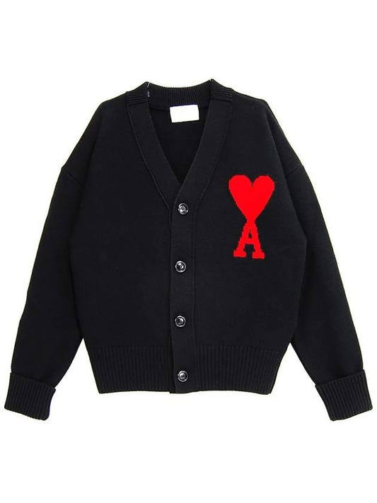 Big Heart Logo Wool Cardigan Black - AMI - BALAAN 2