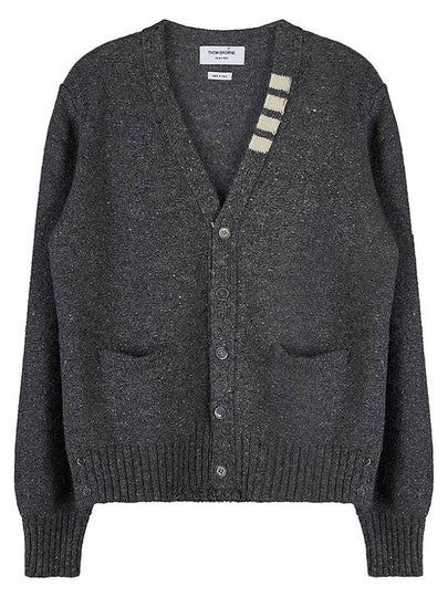 Reverse Jersey Stitch Donegal 4-Bar V-Neck Cardigan Grey - THOM BROWNE - BALAAN 2