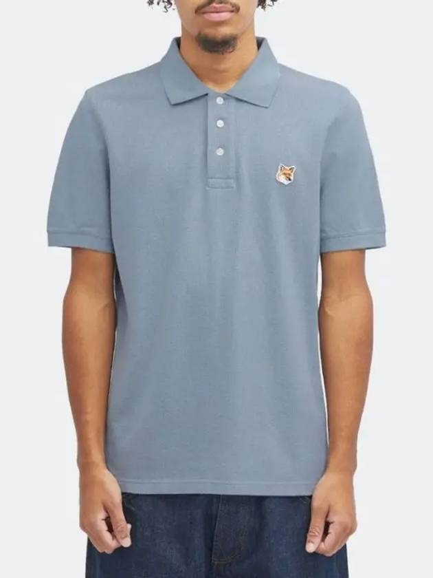 Fox Head Patch Cotton Polo Shirt Blue - MAISON KITSUNE - BALAAN 3