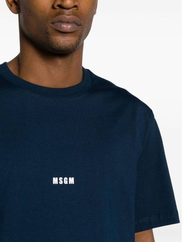 Logo Print Cotton Short Sleeve T-Shirt Navy - MSGM - BALAAN 3