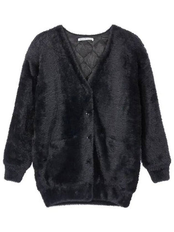 t fur padded oversized cardigan black - ALEXANDER WANG - BALAAN 1