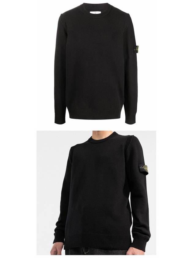 Wappen Patch Crew Neck Wool Knit Top Black - STONE ISLAND - BALAAN 6