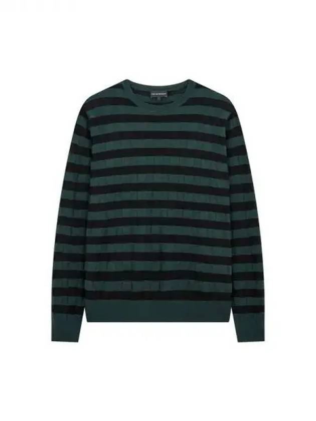 Men s Striped Check Crew Neck Knit Dark Green 271797 - EMPORIO ARMANI - BALAAN 1