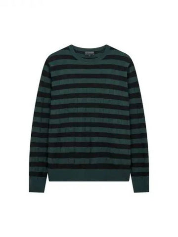 Men s Striped Check Crew Neck Knit Dark Green 271797 - EMPORIO ARMANI - BALAAN 1