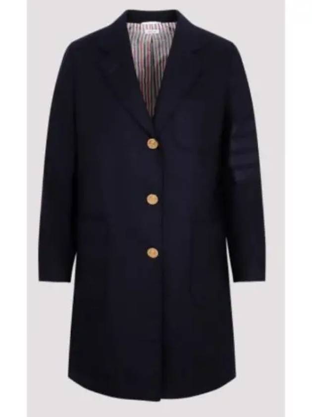 Flannel Sack 4 Bar Wool Cashmere Single Coat Navy - THOM BROWNE - BALAAN 2