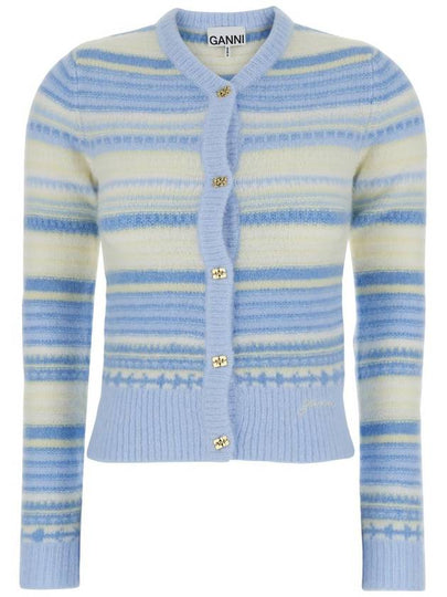 Striped Soft Wool Cardigan Light Blue - GANNI - BALAAN 2