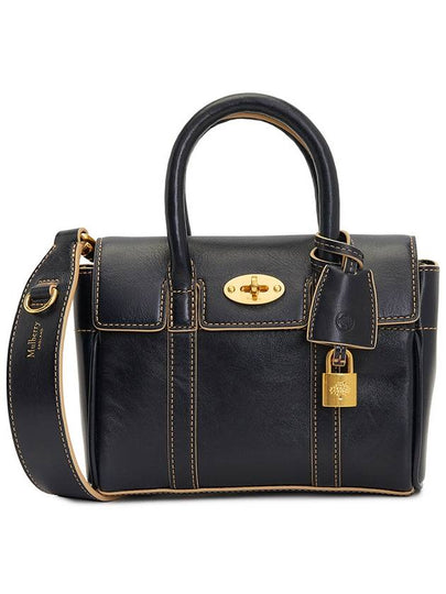 Contrast Raw Edge Mini Bayswater Tote Bag Dark Navy - MULBERRY - BALAAN 2