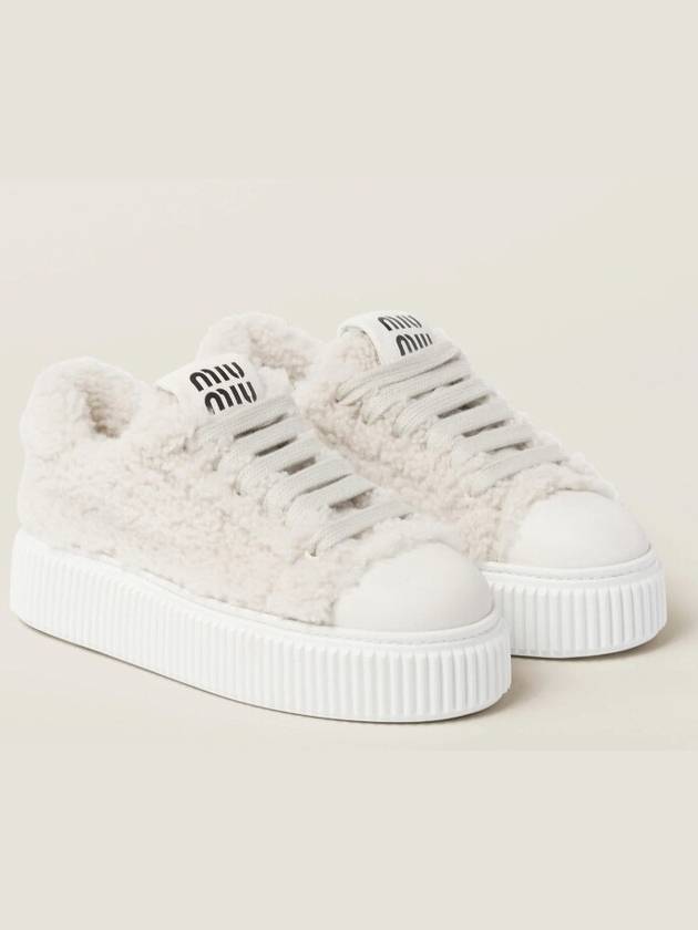 Logo Shearling Low Top Sneakers White - MIU MIU - BALAAN 2