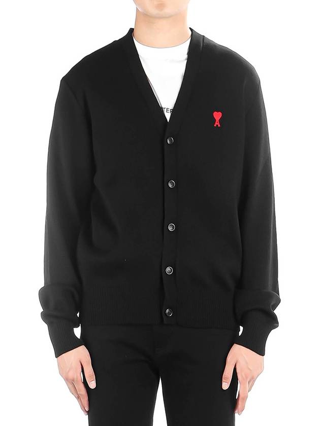 Heart Logo Merino Wool Cardigan Black - AMI - BALAAN 2