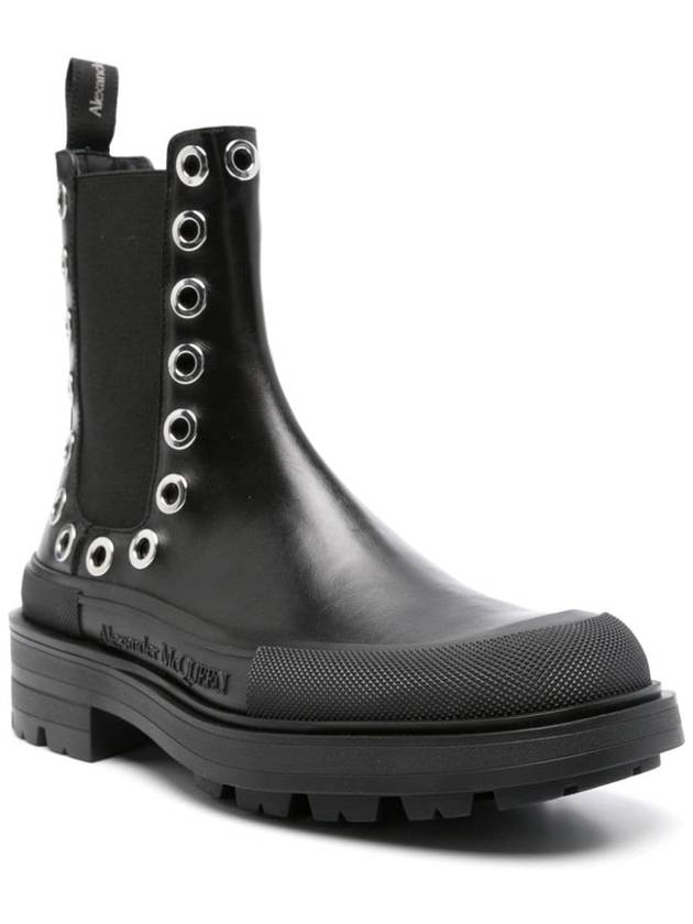 Eyelet Calfskin Stacked Ankle Chelsea Boots Black - ALEXANDER MCQUEEN - BALAAN 4