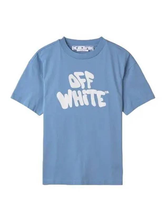 Graphic Logo Short Sleeve T Shirt Light Blue White Tee - OFF WHITE - BALAAN 1