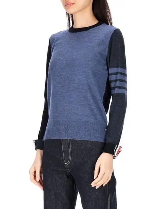 Women's Fun Mix 4 Bar Crew Neck Knit Top Blue - THOM BROWNE - BALAAN 2