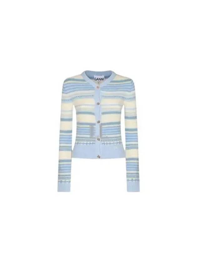 Striped Soft Wool Cardigan Light Blue - GANNI - BALAAN 2