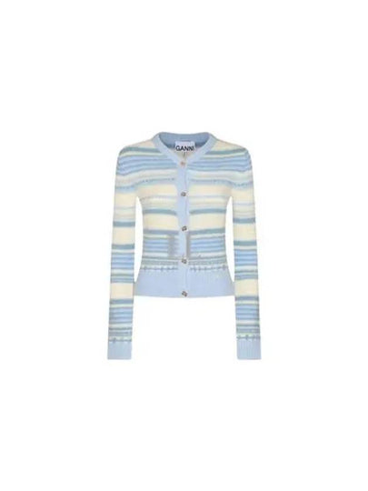 Striped Soft Wool Cardigan Light Blue - GANNI - BALAAN 2