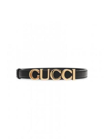 Gold Logo Buckle Thin Leather Belt Black - GUCCI - BALAAN 2