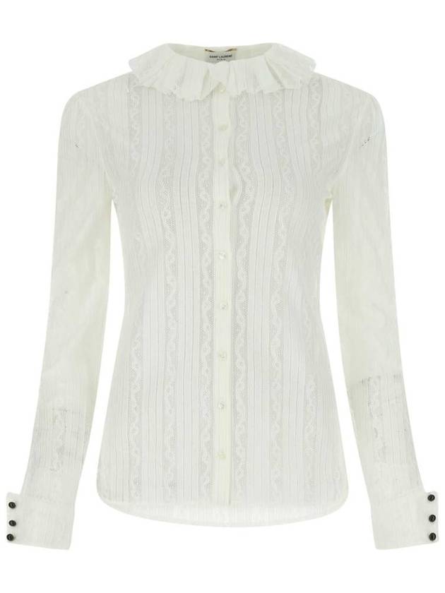 Women's Ruffle Lace Long Sleeve Blouse White - SAINT LAURENT - BALAAN 2