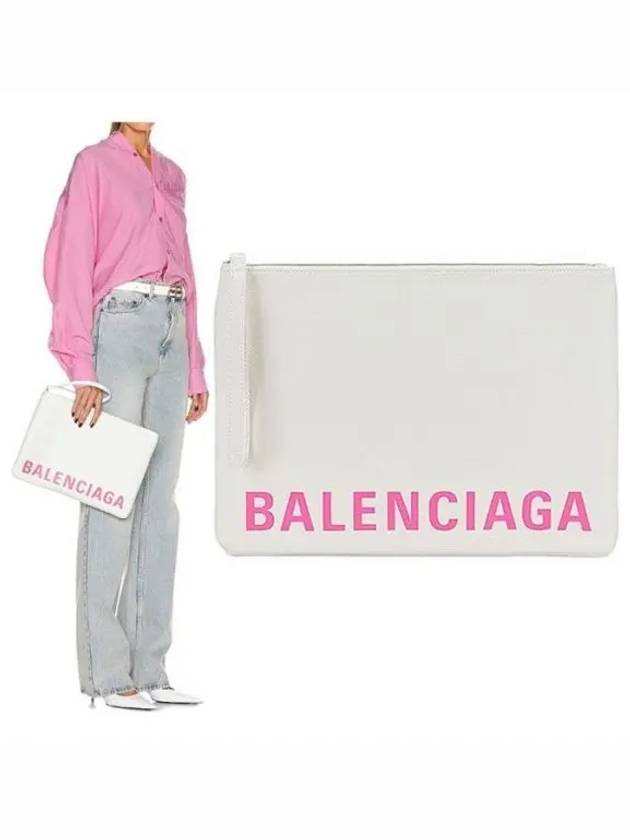 Logo Leather Clutch Bag White - BALENCIAGA - BALAAN 2