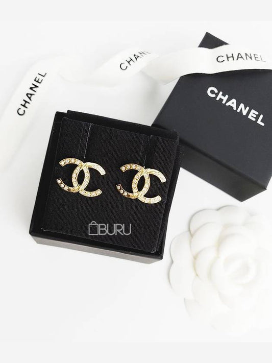 CC Logo Crystal Stud Earrings Gold - CHANEL - BALAAN.