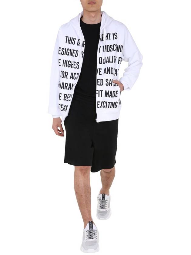 Men's Lettering Logo Hooded Zip-Up White - MOSCHINO - BALAAN 3