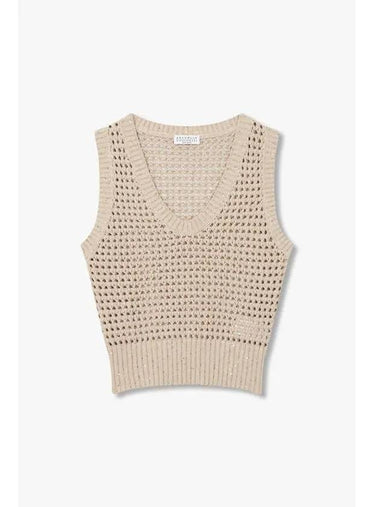 Women s Sequined Crochet Knit Vest Beige - BRUNELLO CUCINELLI - BALAAN 1