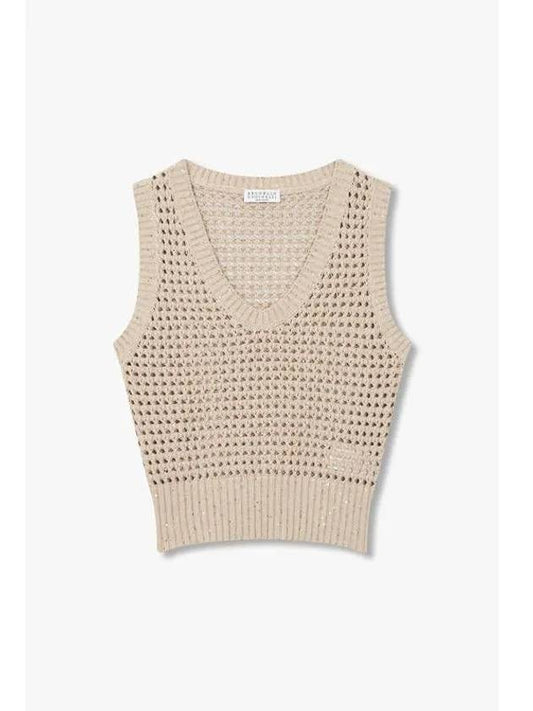 Women s Sequined Crochet Knit Vest Beige - BRUNELLO CUCINELLI - BALAAN 1