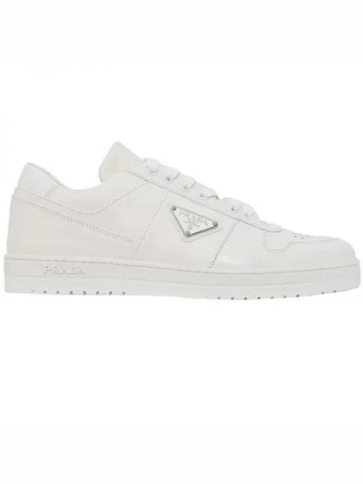 Downtown Triagle Logo Leather Low Top Sneakers White - PRADA - BALAAN 2