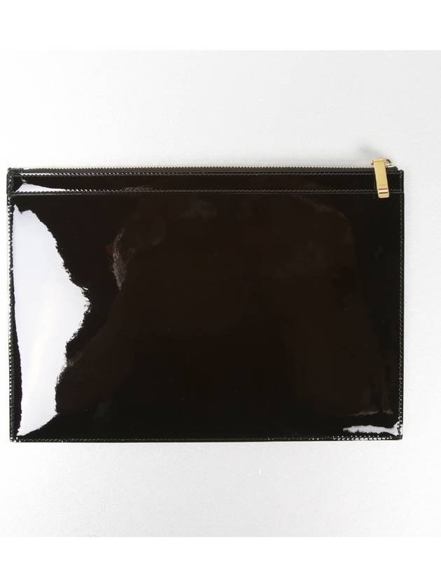 Leather Zipper Tablet Small Clutch Bag Black - THOM BROWNE - BALAAN 3