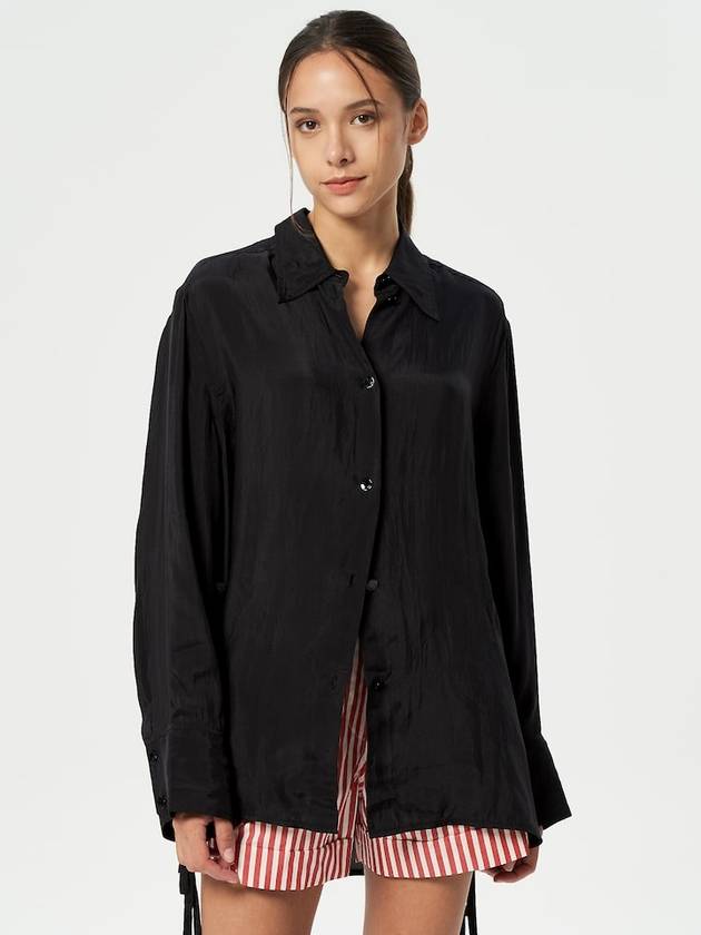 Viscose Habotai Long Sleeve Shirt Black - GANNI - BALAAN 2