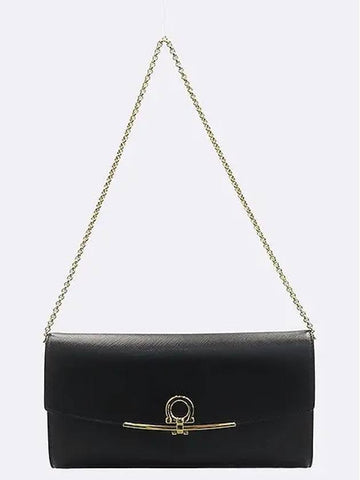 Ferragamo 22 C278 Gold Gancini Decorated Black Saffiano Leather WOC Clutch Bag - SALVATORE FERRAGAMO - BALAAN 1