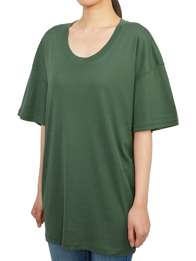 U-Neck Cotton Short Sleeve T-Shirt Bottle Green - LEMAIRE - BALAAN 3