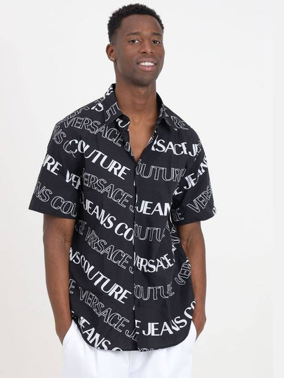 Lettering Logo Short Sleeve Shirt Black - VERSACE - BALAAN 2