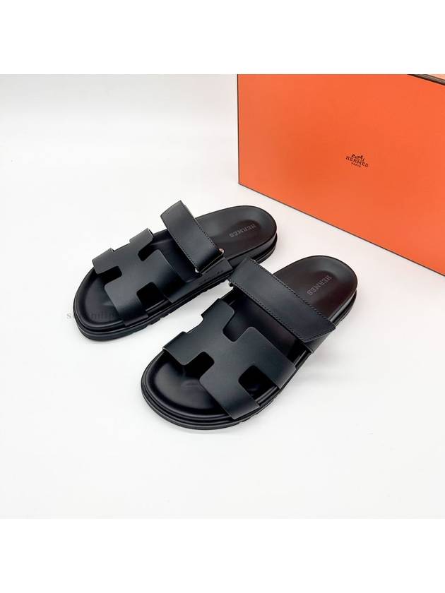 Chypre Leather Sandals Black - HERMES - BALAAN 3